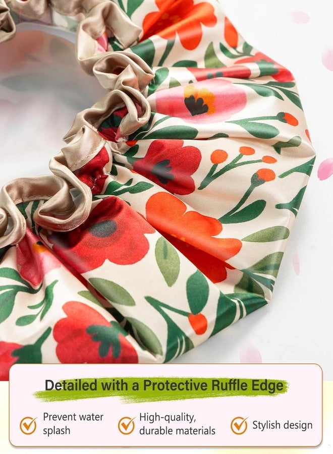 mikimini Large Shower Cap for Women Reusable Waterproof, Extra Large Hair Cap with Adjustable Elastic Band and Vibrant Floral Print, XL Bath Cap for Long Hair & Short Hair, 2 Pcs - Image 4